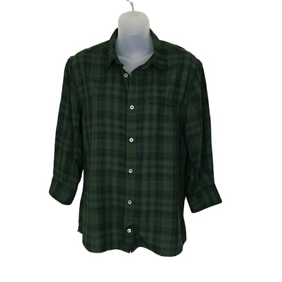 John Varvatos Tops - John Varvatos Black & Green Plaid Button Down Shirt 3/4 Sleeve Size S